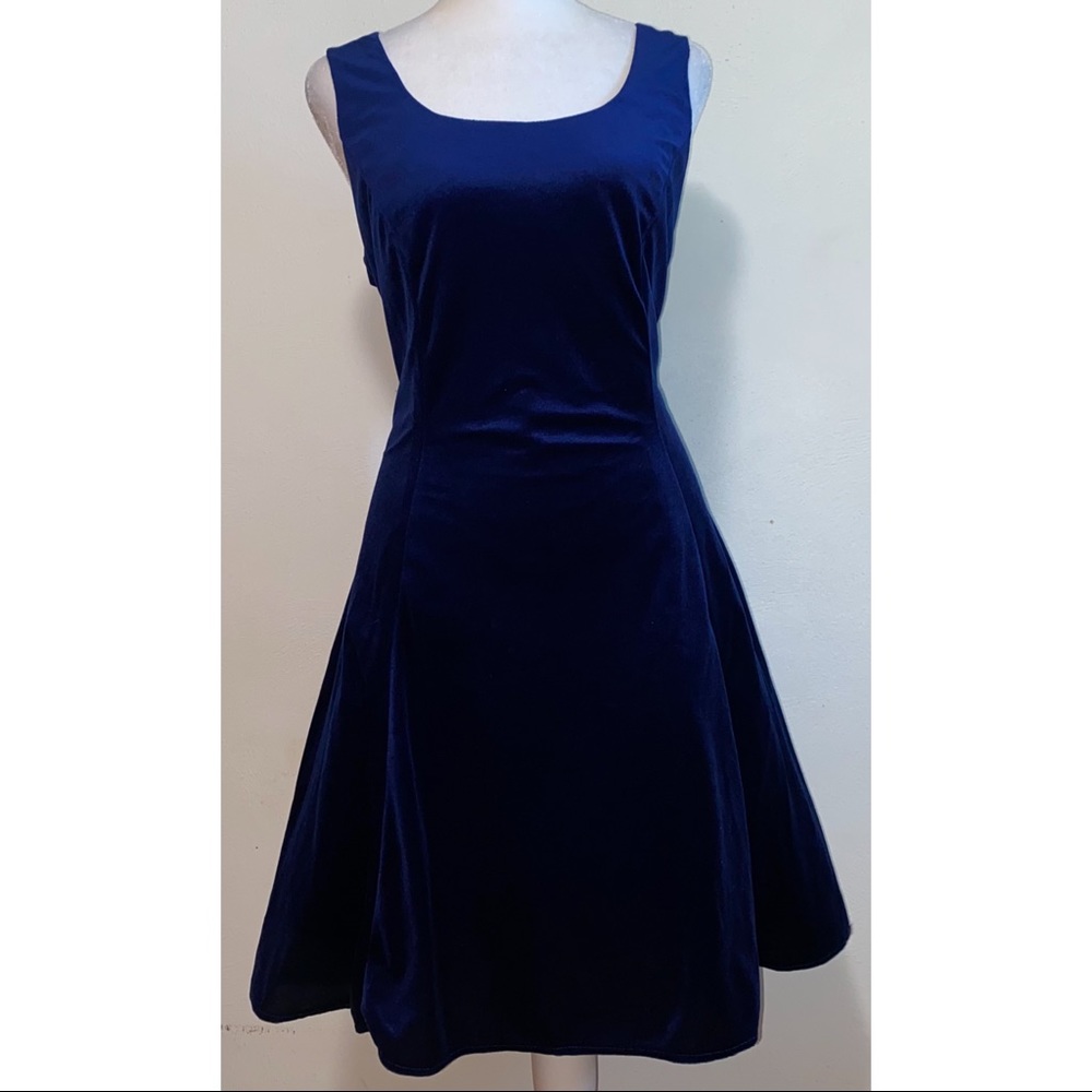Vtg Blue Velvet Strappy Dress with cutout back detail